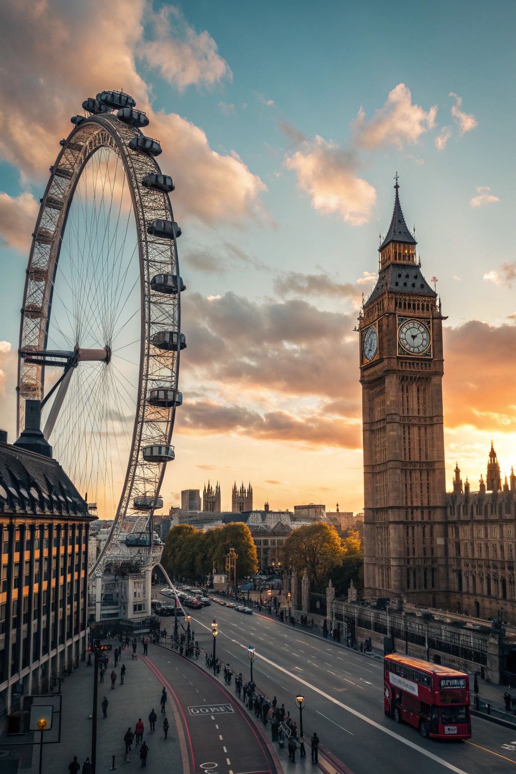 London skyline featuring the London Eye and Big Ben